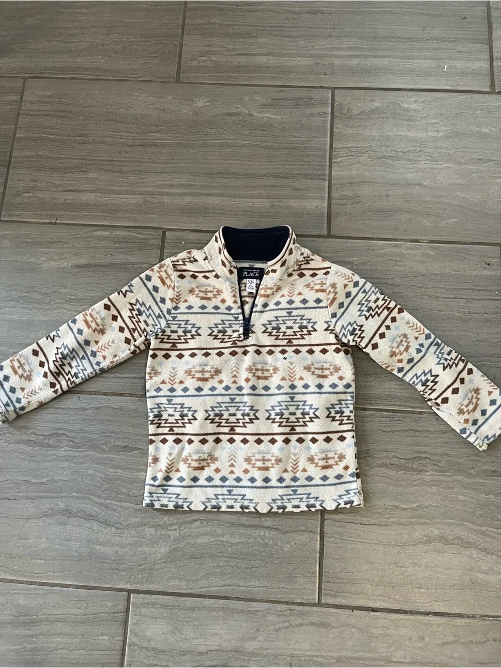 The Children's Place Cream, Brown & Gray Aztec Quarter-Zip Pullover